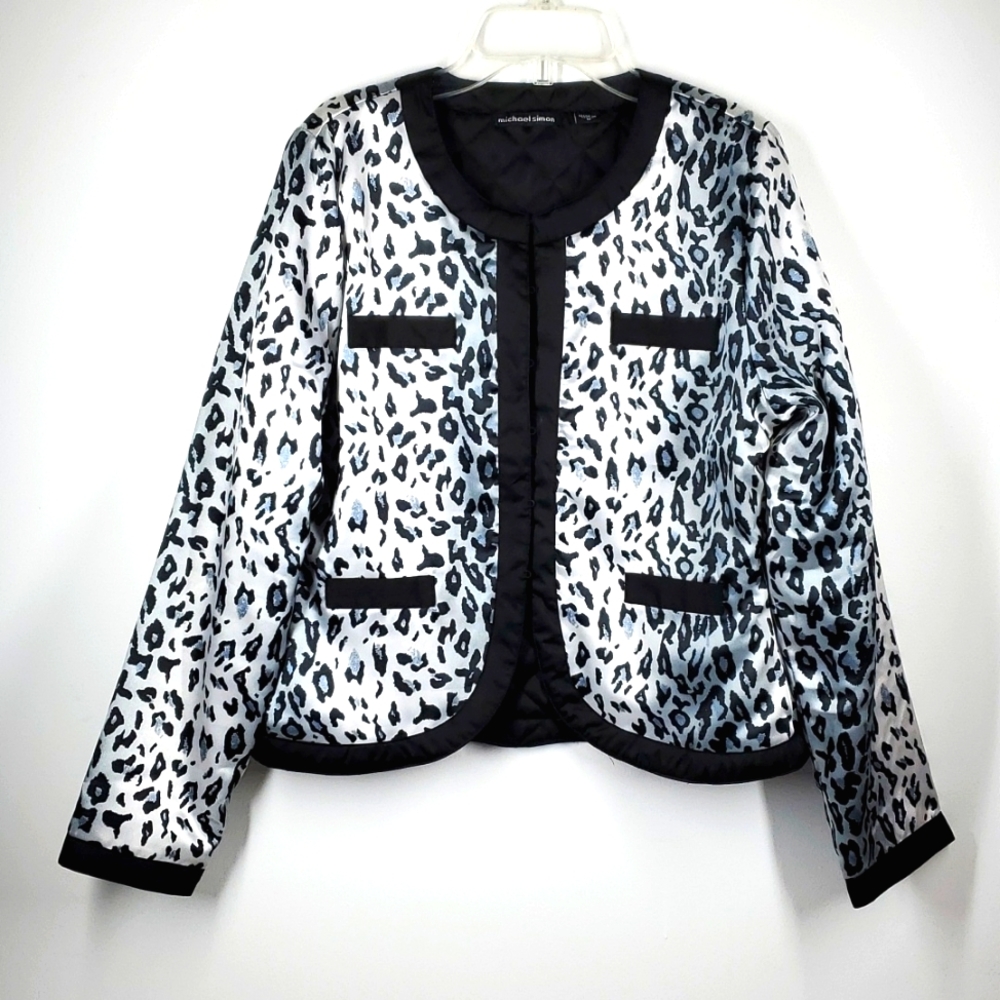 Michael Simon White and Black Leopard Blazer M NWOT